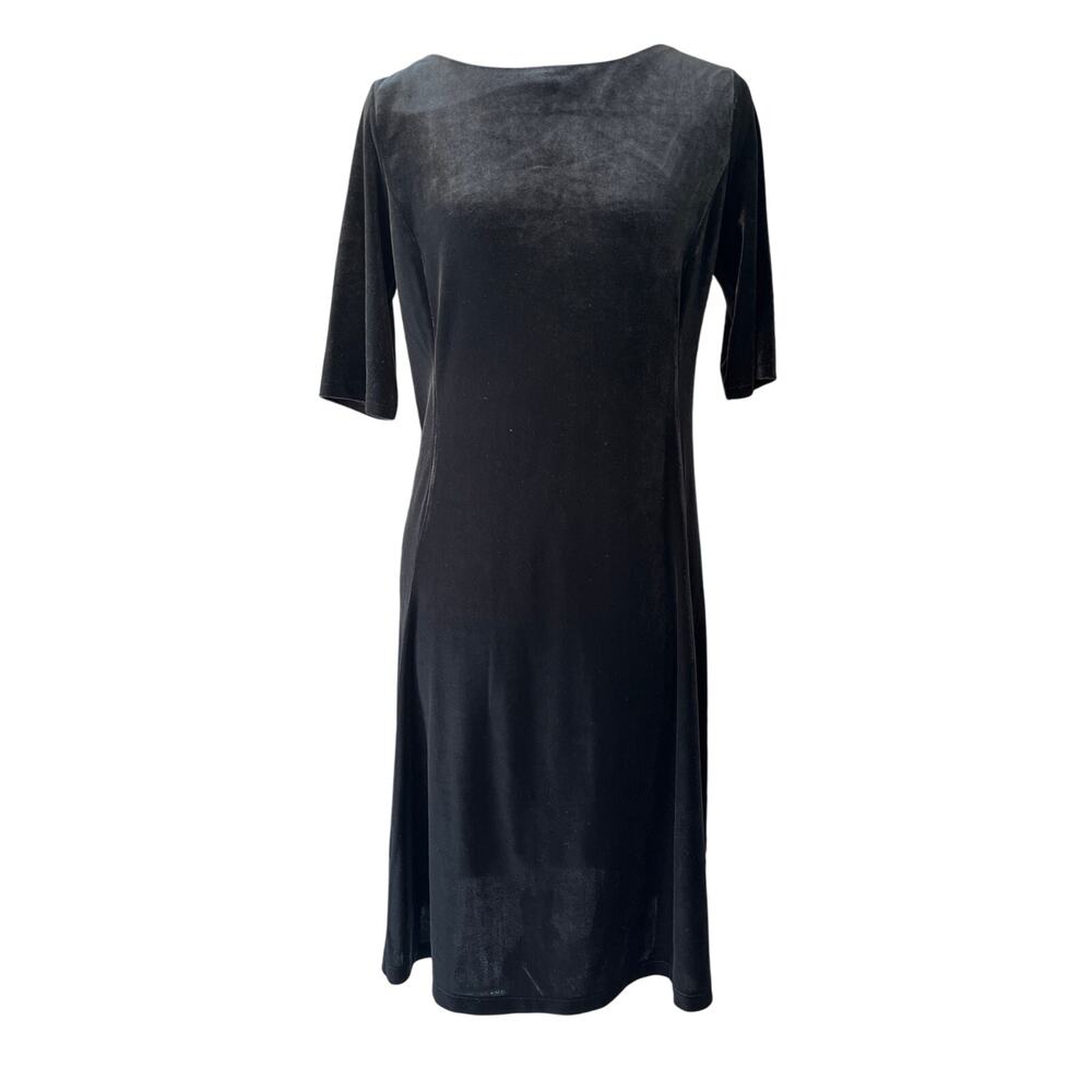 Land's End Black Stretch Velour Dress Size M (10-12) LBD Holiday Shine